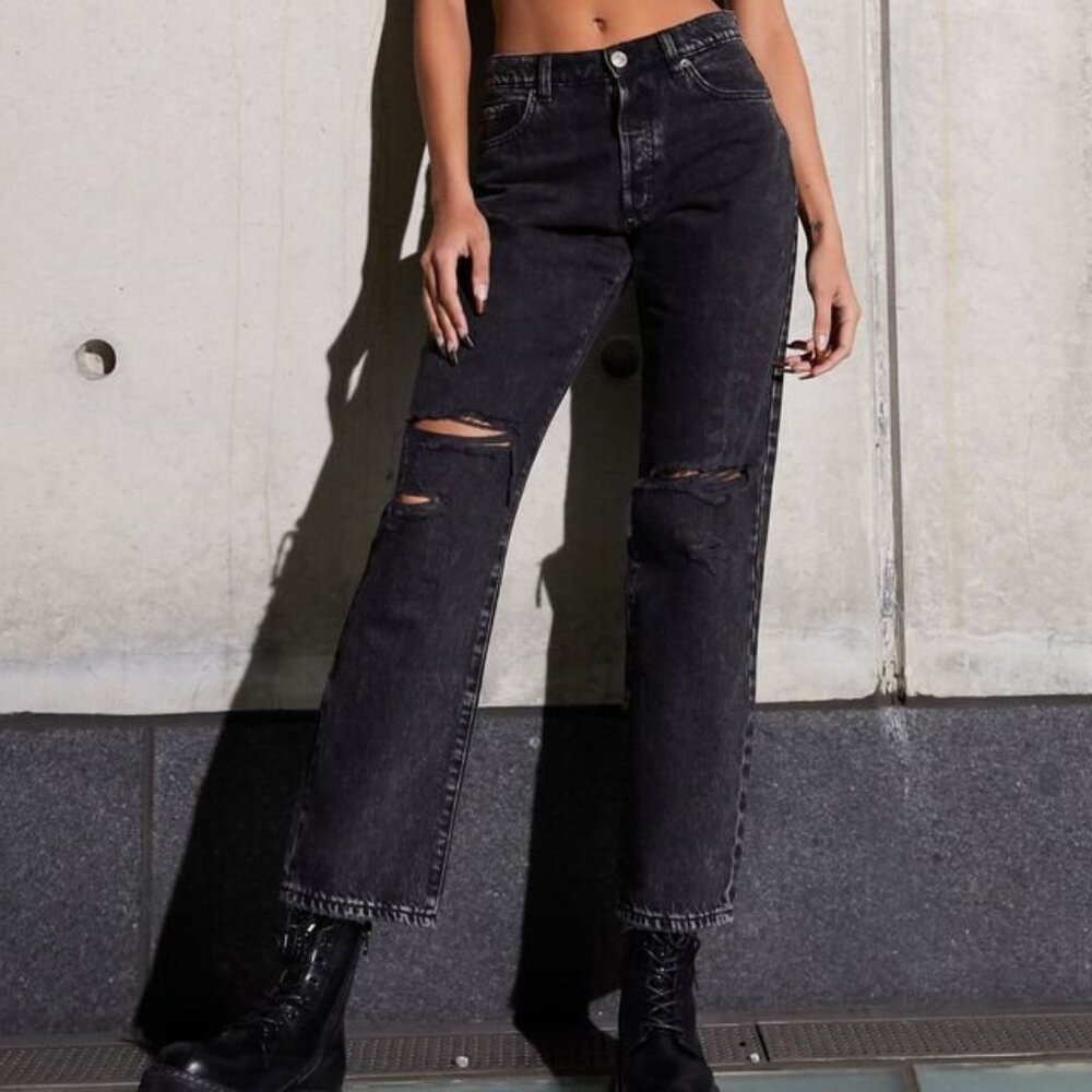 Garage Ripped Black Boyfriend Jeans - Size 1